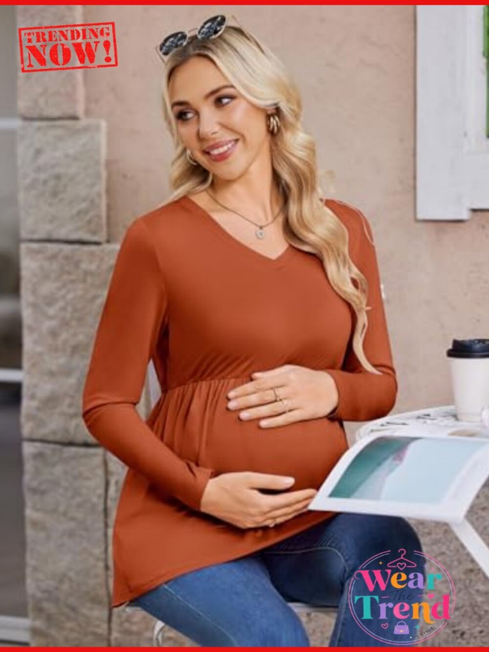 Ekouaer Maternity Long Sleeve V Neck T Shirt Top 4 Pack Pregnancy - Picture 4 of 6